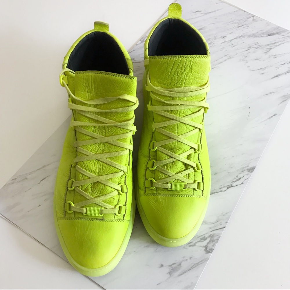 BALENCIAGA Arena High Top Neon Yellow Sneakers